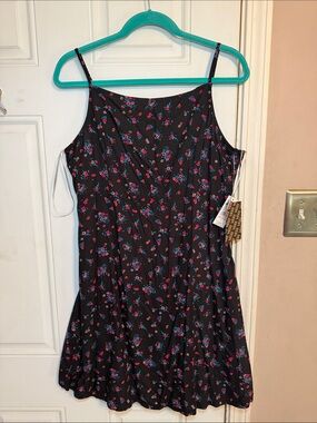 Vans Black Spaghetti-Strap Dress with Pink & Blue Floral Print